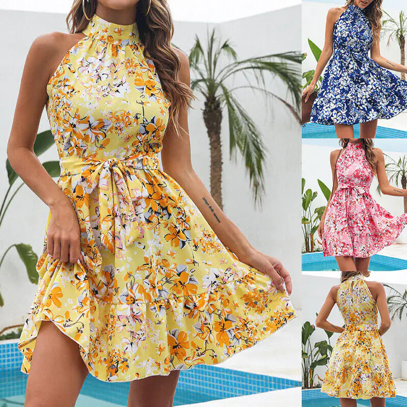 Summer Floral Halterneck Dress