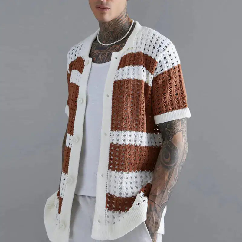 Patchwork Knit Shirt For Men