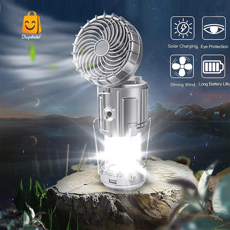 6 in 1 Portable Camping Solar Lantern With Fan