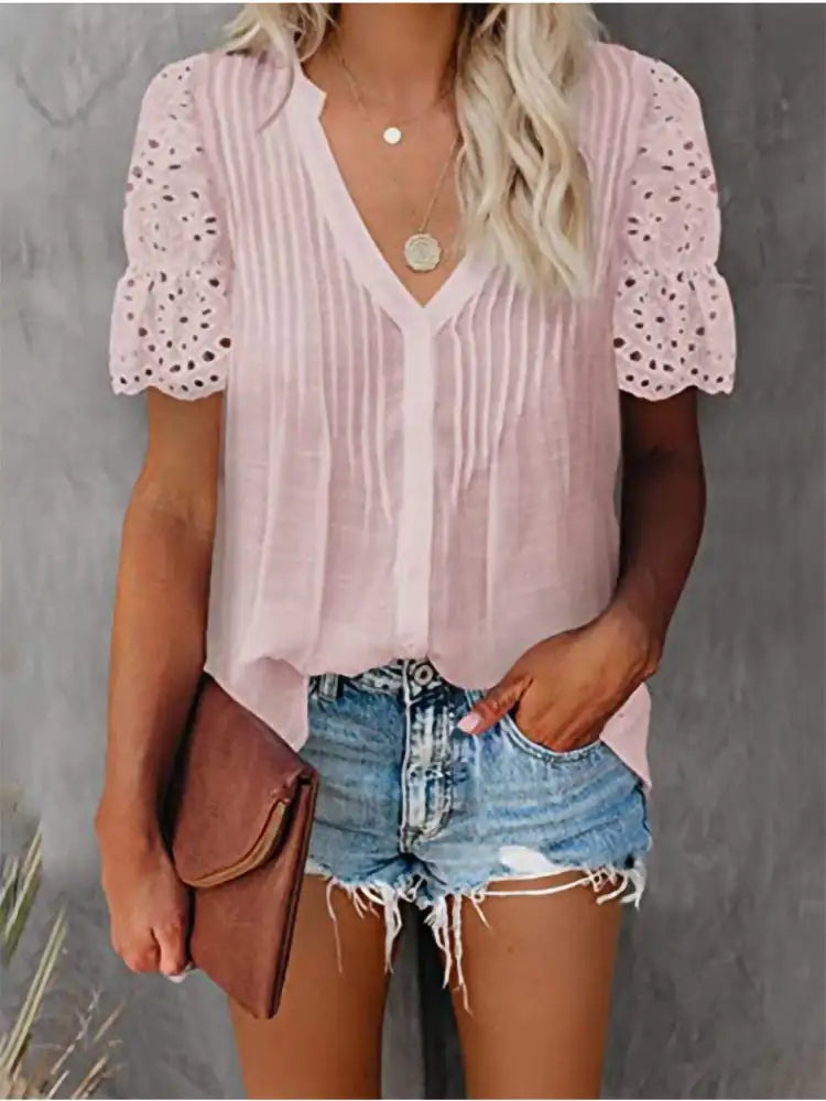 Floral Crochet V-neck Designed Blouse For Women