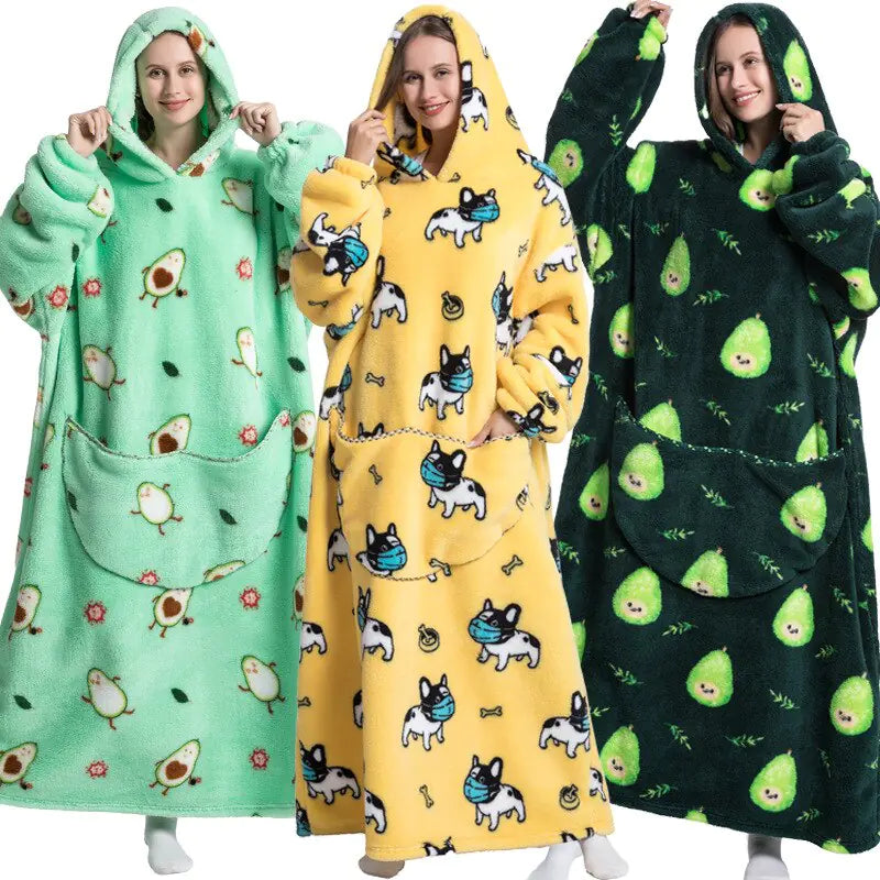 Oversized Long Blanket Hoodie Fleece
