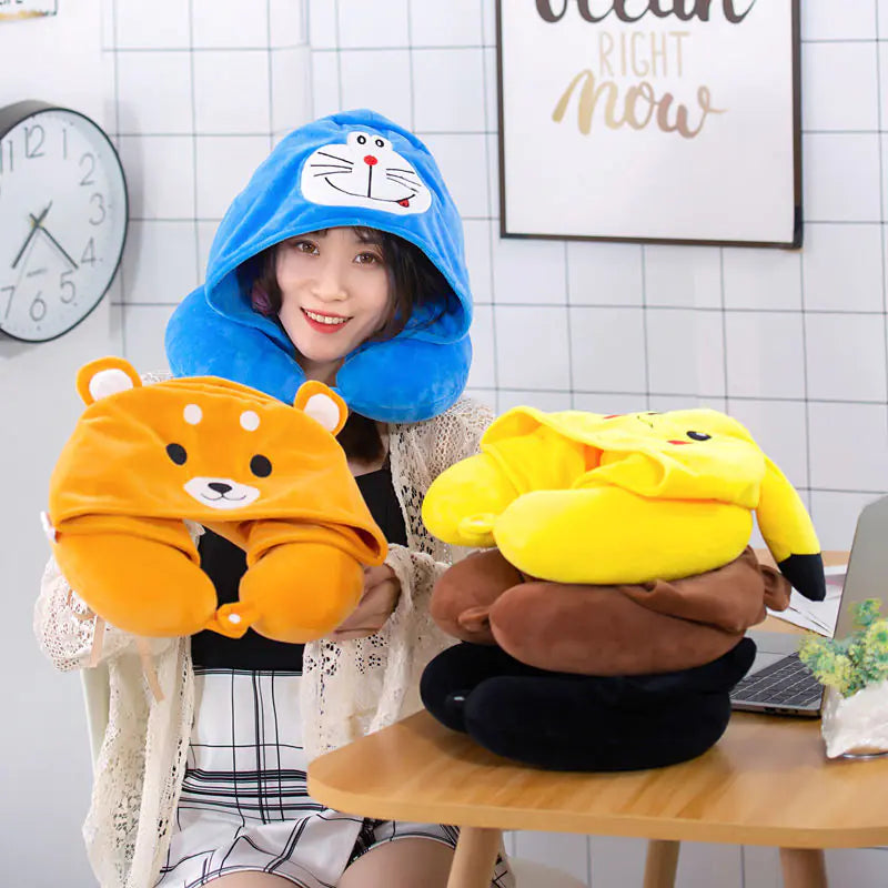 Cute Cartoon Animal U Shape Neck Travel Hoodie