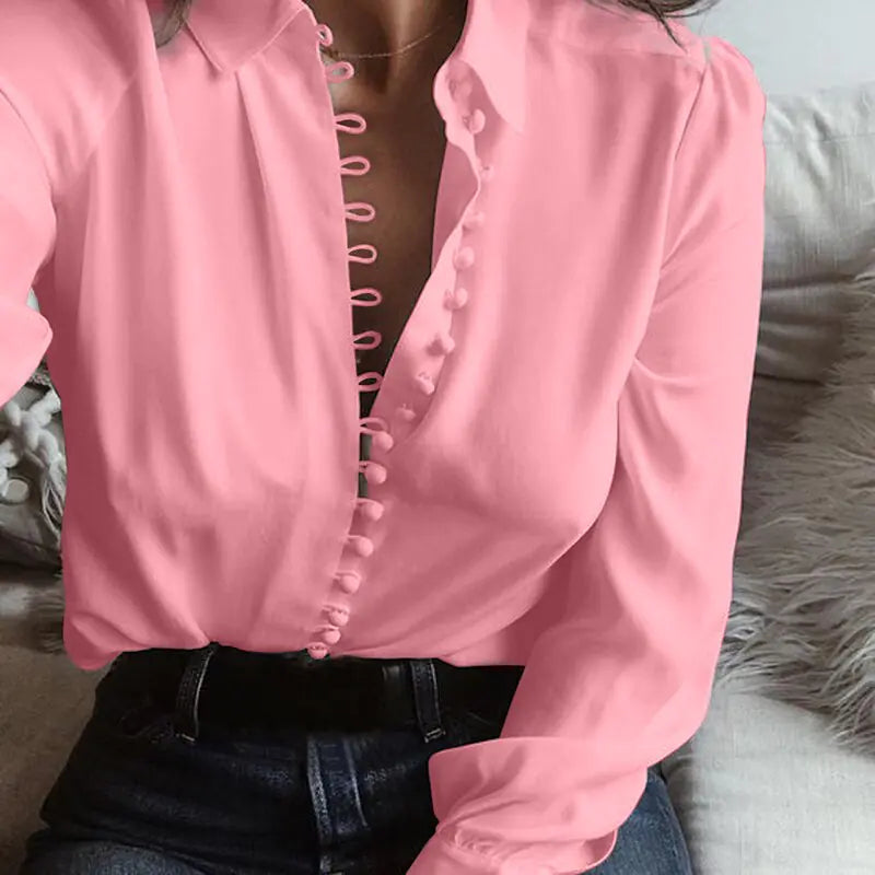 Chic Casual Office Long Sleeve Chifon With Buttons Blouse