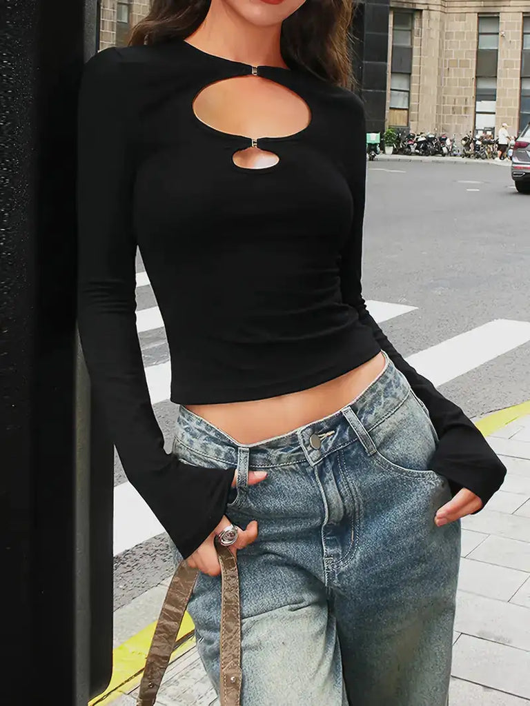 Solid Cut Out Slim Top for Women