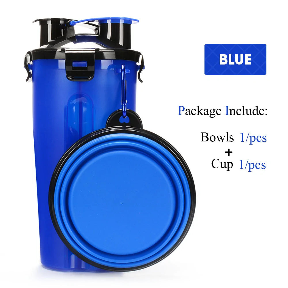 2 in 1 Pet Water Bottle With Foldable Silicone Food Containers