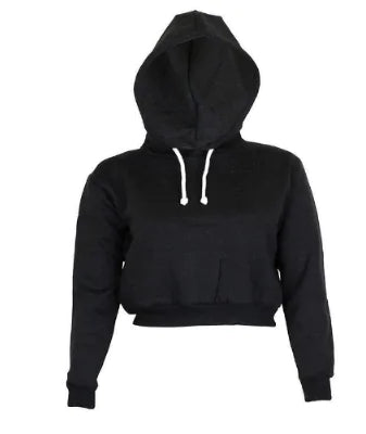 Solid Crop Hoodie For Women