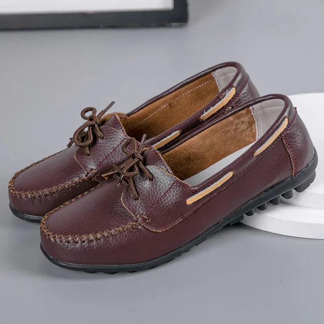 Casual Solid Color Leather Flat Shoes For Women