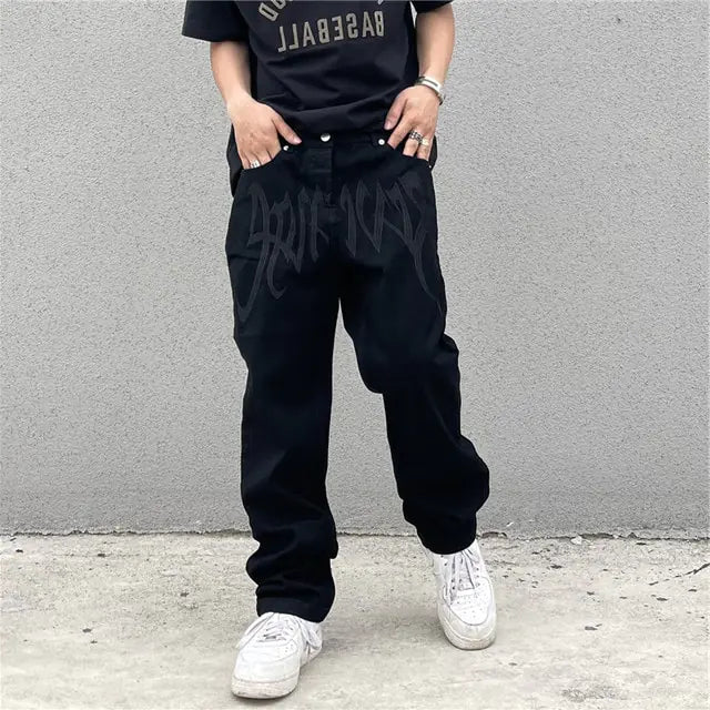 Loose Black Street Jeans For Men
